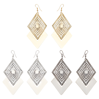 3 Pair 3 Color Alloy Rhombus Dangle Earrings for Women, Mixed Color, 99.5mm, Pin: 0.5mm, 1 Pair/color