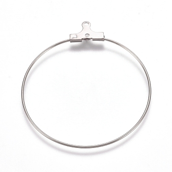 304 Stainless Steel Wire Pendants, Hoop Earring Findings, Ring, Stainless Steel Color, 21 Gauge, 40x35.5x0.7mm, Hole: 1mm