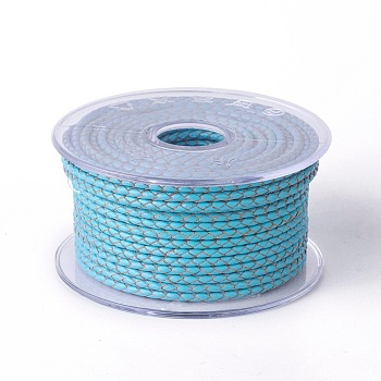 Braided Cowhide Cord, Leather Jewelry Cord, Jewelry DIY Making Material, Deep Sky Blue, 4mm, about 5.46 yards(5m)/roll