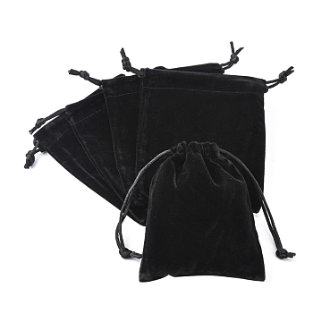 Black Rectangle Shaped Velvet Jewelry Drawstring Bags, about 10cm wide, 12cm long
