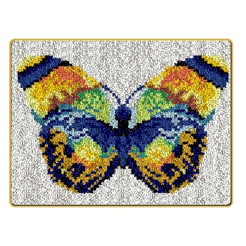 DIY Latch Hook Rug Kit, DIY Rug Crochet Yarn Kits, Including Color Printing Mesh Embroidery Pad, Acrylic Fiber Wool, Instruction, Butterfly, 385x508x2mm