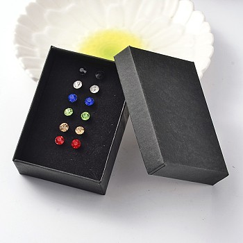 304 Stainless Steel Grade A Rhinestone Ear Studs, with Paper Jewelry Boxes, Colorful, 17x6mm, Pin: 0.7mm, 6pairs/box