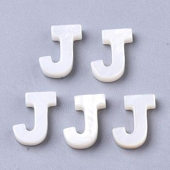Natural Freshwater Shell Beads, Top Drilled Beads, White, Letter.J, 10x7.5x3mm, Hole: 0.8mm