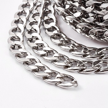 3.28 Feet 304 Stainless Steel Cuban Link Chains, Curb Chains, Unwelded, Stainless Steel Color, 10x7mm