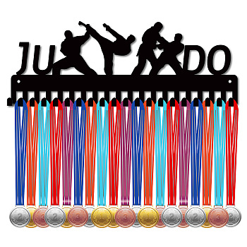 Iron Medal Holder Frame, Medals Display Hanger Rack, 20 Hooks, with Screws, Judo Pattern, 145x400mm, Hole: 5mm