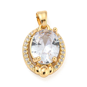 Brass Micro Pave Clear Cubic Zirconia Pendants, with Glass, Oval, Clear, 16x12x6mm, Hole: 4.5x2.5mm
