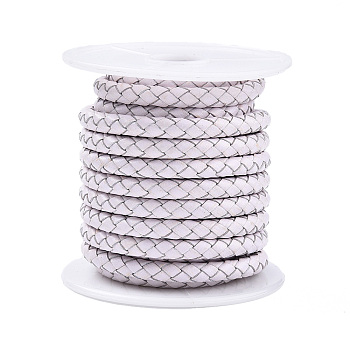 Braided Cowhide Leather Cord, Leather Rope String for Bracelets, White, 4mm, about 5.46 yards(5m)/roll