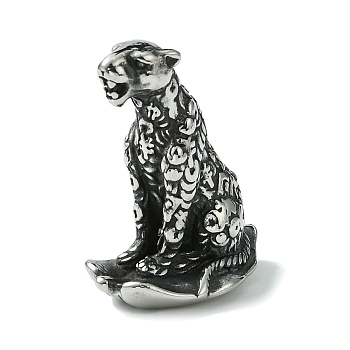 Retro 304 Stainless Steel Leopard Figurines, for Home Office Desktop Decoration, Antique Silver, 19x30.5x38mm