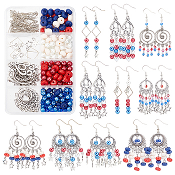 DIY Independence Day Theme Earring Making Kit, Including Glass Beads, Alloy Links & Charms, Brass Earring Hooks & Pins, Mixed Color, Glass Beads: 210pcs/box