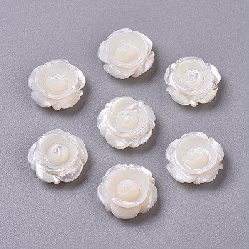 Natural White Shell Beads, Mother of Pearl Shell Beads, No Hole/Undrilled, Rose, 15x6.5mm