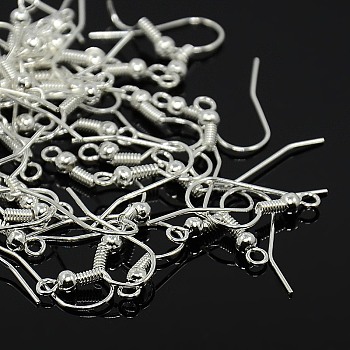 Iron Earring Hooks, Ear Wire, with Horizontal Loop, Cadmium Free & Lead Free, Silver, 17~19x0.8mm, Hole: 2mm, 22 Gauge, Pin: 0.6mm