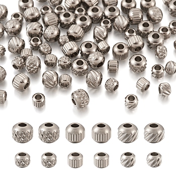 Pet 120Pcs 6 Style 303 Stainless Steel Spacer Beads, Column, Stainless Steel Color, 2.5~3.5x3~4mm, Hole: 1.5mm, 20pcs/style