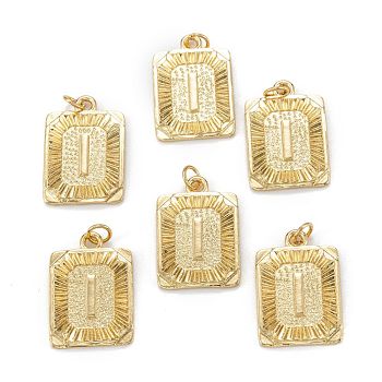 Brass Pendants, with Jump Ring, Long-Lasting Plated, Cadmium Free & Nickel Free & Lead Free, Rectangle with Alphabet, Real 18K Gold Plated, Letter.I, 23.5x16x2mm, Jump Ring: 5x0.7mm, 3.6mm Inner Diameter