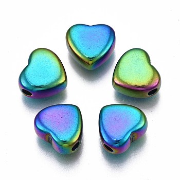Rack Plating Rainbow Color 304 Stainless Steel Beads, Cadmium Free & Nickel Free & Lead Free, Heart, 10x11x5.5mm, Hole: 2mm