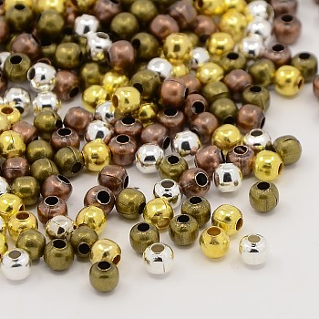 Mixed Brass Round Spacer Beads, Mixed Color, 3mm, Hole: 1.2mm, about 5000pcs/200g