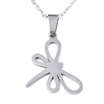 201 Stainless Steel Pendants Necklaces, with Cable Chains and Lobster Claw Clasps, Dragonfly, Stainless Steel Color, 17.71 inch(45cm), 1.5mm