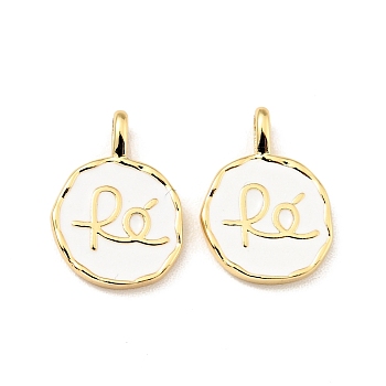 Brass Enamel Charms, Cadmium Free & Lead Free, Flat Round with Words, Long-Lasting Plated, Real 18K Gold Plated, 13.5x9x1.4mm, Hole: 1.3mm