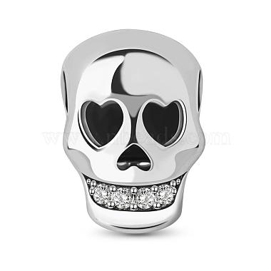 10mm Skull Sterling Silver+Cubic Zirconia Beads