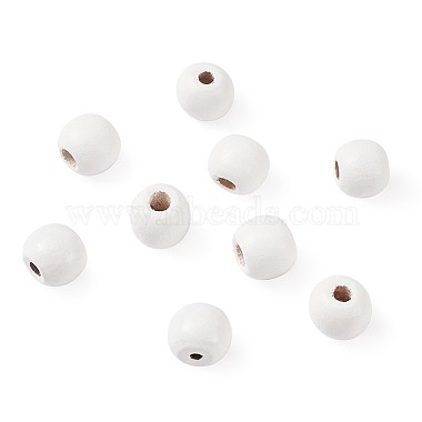 10mm White Round Wood Beads