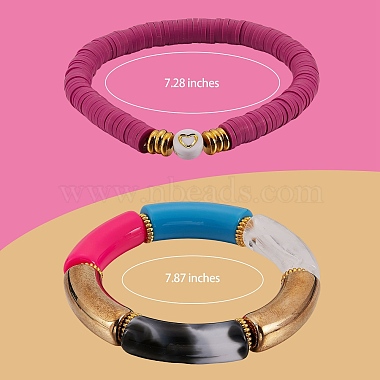 10Pcs 10 Style Handmade Polymer Clay Heishi Beaded Stretch Bracelets Set with Heart(BJEW-SW00036-02)-2
