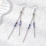 Round 304 Stainless Steel Natural Sodalite Dangle Earrings, with Cable Chains & Brass Earring Hooks, Stainless Steel Color, Stainless Steel Color, 94.5mm(EJEW-JE06783-02)