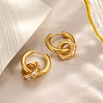 304 Stainless Steel Clear Cubic Zirconia Hoop Earrings, Hexagon, Golden, 23x12mm(EJEW-P343-01G)