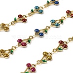 304 Stainless Steel Cherry Link Chains, with Enamel, Ion Plating(IP), Soldered, with Spool, Golden, 13x7.5x2.5mm(CHS-H114-07G)