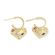 Colorful Cubic Zirconia Heart Dangle Stud Earrings, Rack Plating Brass Jewelry for Women, Lead Free & Cadmium Free, Real 18K Gold Plated, 28mm, Pin: 1mm(EJEW-H135-08G)