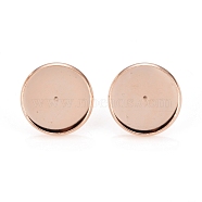 304 Stainless Steel Stud Earring Settings, Flat Round, Rose Gold, Tray: 16mm, 18x2mm, Pin: 0.9mm(STAS-H436-20F-RG)