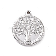 304 Stainless Steel Pendants,  Flat Round with Tree of Life Pattern Charms, Stainless Steel Color, 23x20x2.5mm, Hole: 1.5mm(STAS-G287-13P)