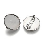 304 Stainless Steel Brooch Findings, Flat Round, Stainless Steel Color, Tray: 20mm, 22x6mm, Pin: 0.7mm(STAS-F191-04P-20mm)