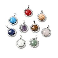 Natural & Synthetic Mixed Gemstone Pendants, with Stainless Steel Color Tone 304 Stainless Steel Findings, Half Round Charm, Mixed Dyed and Undyed, 24.5x21x8mm, Hole: 3x6mm(G-J399-P)