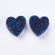 Electroplate Natural Druzy Agate Beads, Heart, Blue Plated, 9~10x9~10x5~7mm, Hole: 1~2mm(G-E400-03-B03)