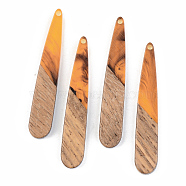 Resin & Walnut Wood Pendants, Teardrop, Orange, 44x7.5x3mm, Hole: 1.5mm(X-RESI-S389-039A-A01)