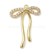 Rack Plating Brass Micro Pave Clear Cubic Zirconia Pendants, Long-Lasting Plated, Lead Free & Cadmium Free, Bowknot, Real 18K Gold Plated, 28x20x3mm, Hole: 1.2mm(KK-H463-12G)