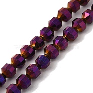 Electroplated Synthetic Non-magnetic Hematite Beads Strands, Faceted Bicone Barrel Drum, Purple Plated, 7~8mm, Hole: 1.4mm, about 53pcs/strand, 15.55''(39.5cm)(G-I364-L01-09)