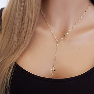 Alloy Crystal Rhinestone Cross Pendant Y Necklaces for Women, Golden, 15.75 inch(40cm)(WGC3C95-01)