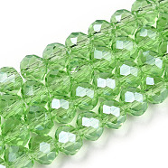 Electroplate Glass Beads Strands, Pearl Luster Plated, Faceted, Rondelle, Light Green, 3.5x3mm, Hole: 0.4mm, about 123~127pcs/strand, 13.7~14.1 inch(35~36cm)(EGLA-A034-T3mm-A15)