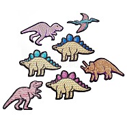 Rayon Embroidery Cloth Iron on/Sew on Patches, Paillette DIY Garment Accessories, Dinosaur, Mixed Color, 90~120x150~161x1~1.7mm, 7pcs/set(DIY-WH0145)
