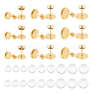 DIY Blank Dome Stud Earring Making Kit, Including 304 Stainless Steel Earring Settings, Glass Cabochons, Golden, 36Pcs/box(DIY-UN0005-16)