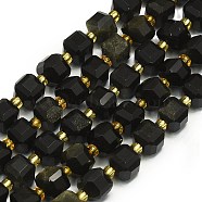 Natural Golden Sheen Obsidian Beads Strands, Faceted, Cube, 6.5~7.5x6.5~7.5x6.5~7.5mm, Hole: 1.2mm, about 43~44pcs/strand, 15.35''~15.55''(39~39.5cm)(G-I376-D51-01)