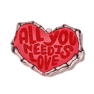 Opaque Acrylic Pendants, for Valentine's Day, with Word ALL YOU NEED IS LOVE, Heart, 29x39.5x2.5mm, Hole: 1.5mm(SACR-L006-002E)