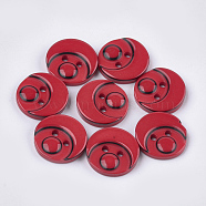 Resin Buttons, 2-Hole, Flat Round, Crimson, 15x3mm, Hole: 2mm, about 1000pcs/bag(BUTT-Q041-06A-07)