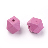 Dyed Natural Wooden Beads, Polygon, Hot Pink, 20x18~20x18~20mm, Hole: 3.5mm(WOOD-S037-109D-20mm)