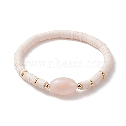 Polymer Clay Heishi Surfer Stretch Bracelet, Oval Acrylic Bracelet, PeachPuff, Inner Diameter: 2-1/4 inch(5.7cm)(BJEW-JB10153-03)