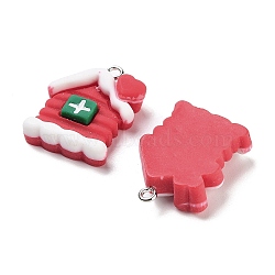 Christmas Theme Opaque Resin Pendants, Christmas Charms, House, 25.5x19.5x7mm, Hole: 2mm(RESI-N039-104)