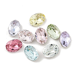 Glass Rhinestone Cabochons, Flat Back & Back Plated, Faceted, Oval, Mixed Color, 8x6x4mm(RGLA-L029-17A)