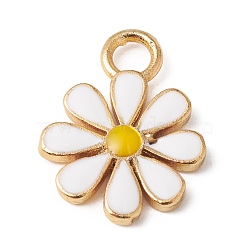 Eco-Friendly Rack Plating Brass Enamel Pendants, Long-Lasting Plated, Lead Free & Cadmium Free, Real 18K Gold Plated, Flower, White, 15.5x12x1.5mm, Hole: 2.5mm(KK-F835-15B-G)