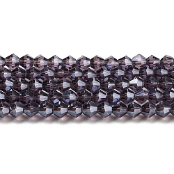 Transparent Electroplate Glass Beads Strands, Pearl Luster Plated, Faceted, Bicone, Violet, 3.5~3.8mm, about 113~115pcs/strand, 36~36.5cm(GLAA-F029-3mm-C04)