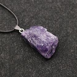 Natural Amethyst Raw Rough Nuggets Pendant Necklace, Black Leather Cord Necklaces for Women, 17.72 inch(45cm)(FS-WG50F2C-06)
